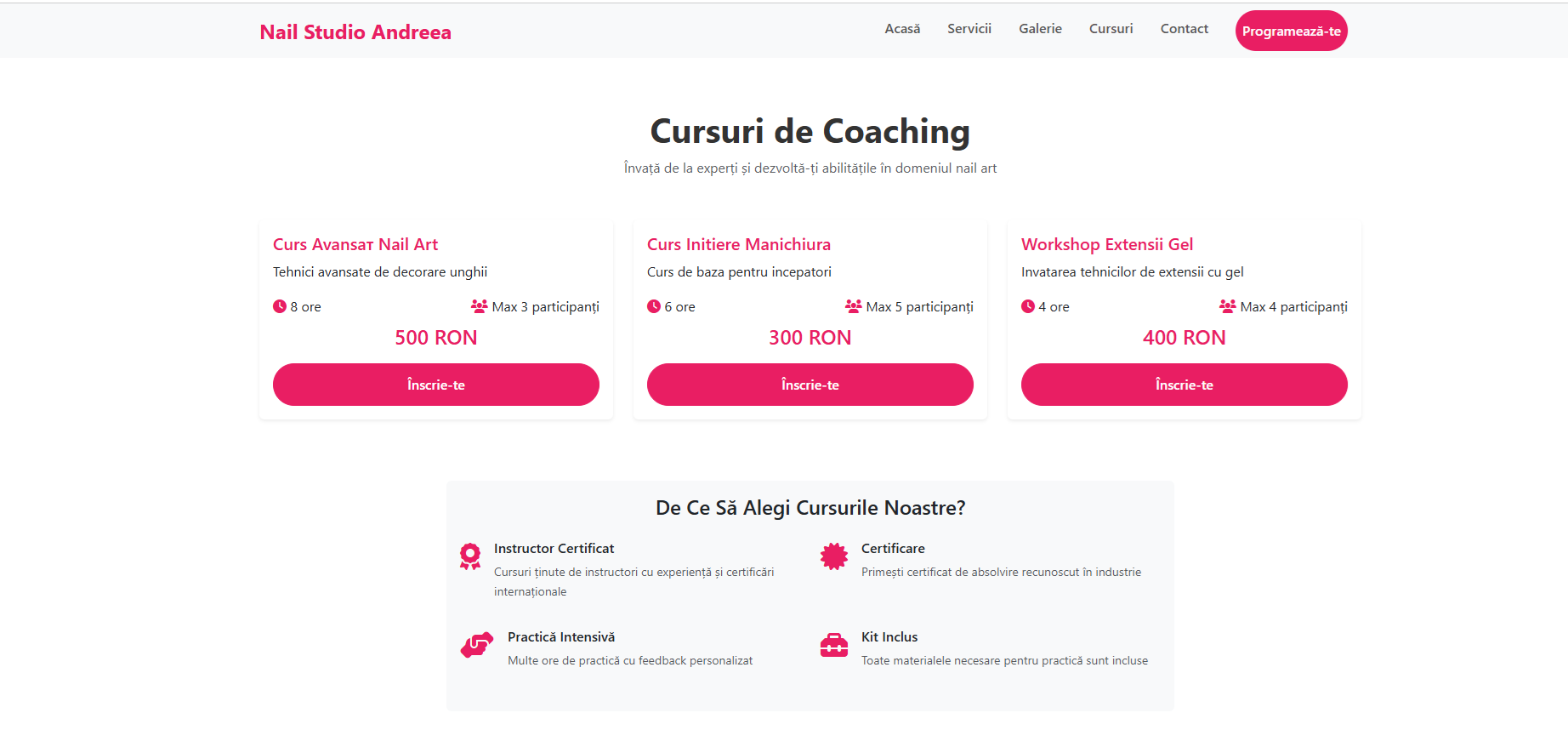 Nail Studio Andreea – MVP (PHP + MySQL + Bootstrap)