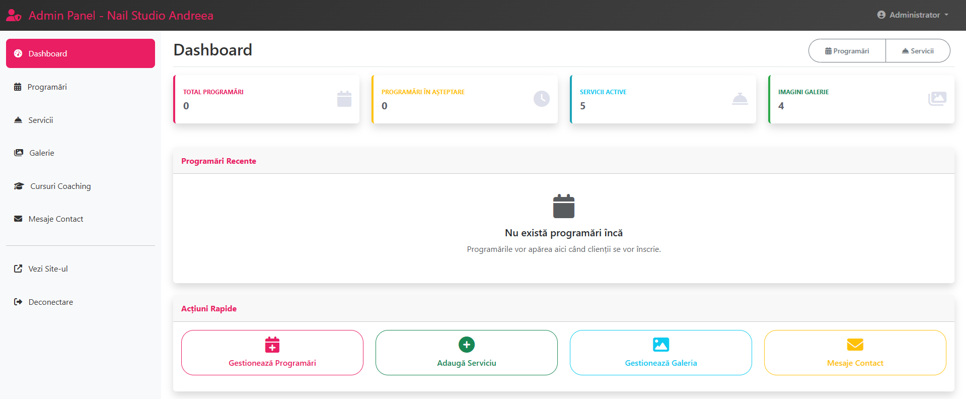 Nail Studio Andreea – MVP (PHP + MySQL + Bootstrap)