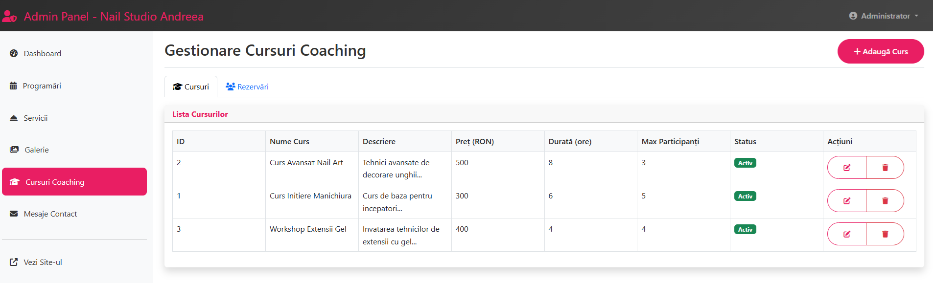 Nail Studio Andreea – MVP (PHP + MySQL + Bootstrap)